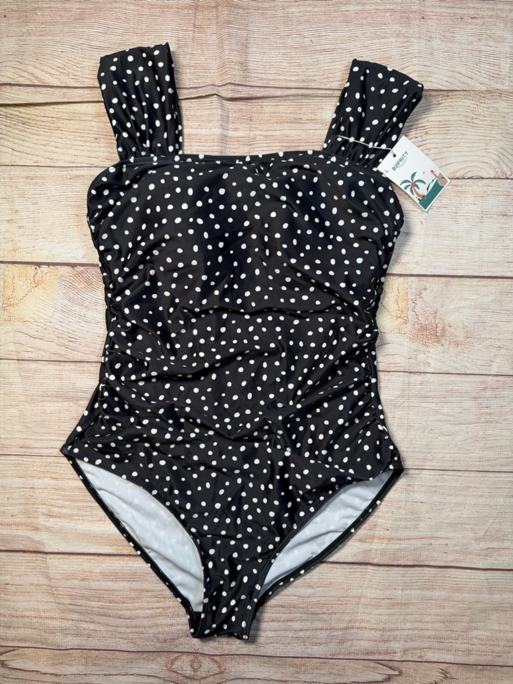 Black Retro Modest Polka Dot One-Piece Swimsuit with Wide Straps
